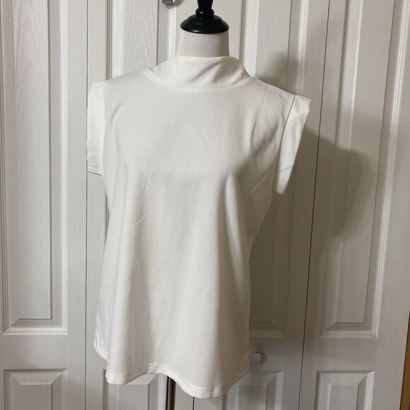 One Eleven North White Shirt Size L High Neck Cap Sleeves - Picture 5 of 10